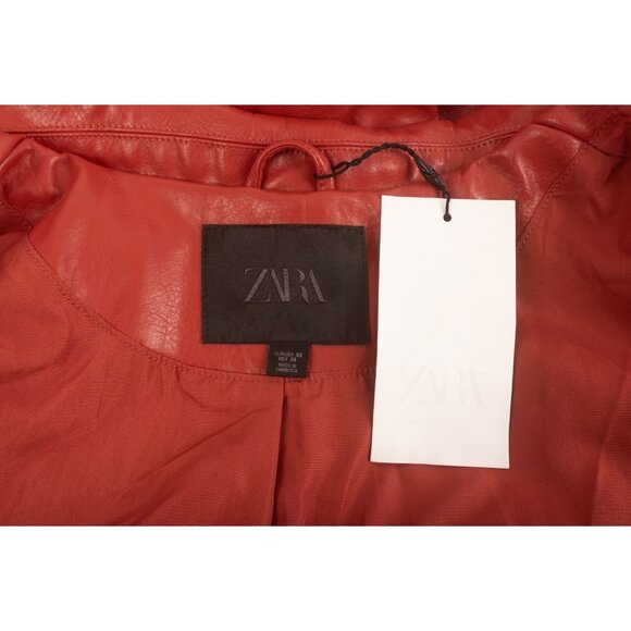 ZARA Womens Red Faux Leather Bomber Jacket Moto Biker XS Red 4341/855 NWT - Picture 5 of 6
